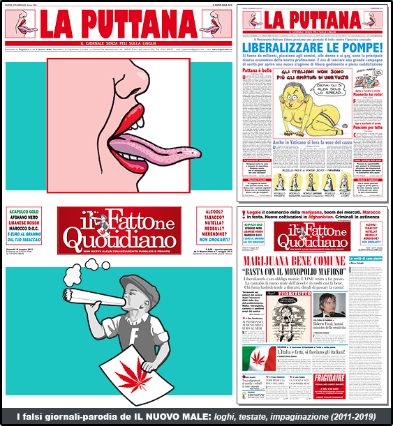 Grafica di Maila Navarra: i falsi giornali parodia de IL NUOVO MALE, ideazione e realizzazione di loghi e testate, impaginazione